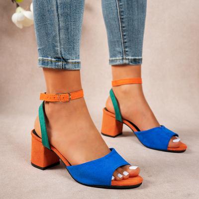 Модные женские сандалии Европейско-американские цветные больших размеров туфли на высоком каблуке для женщин 2025 Новые с круглым носком Модные сандалии на толстом каблуке