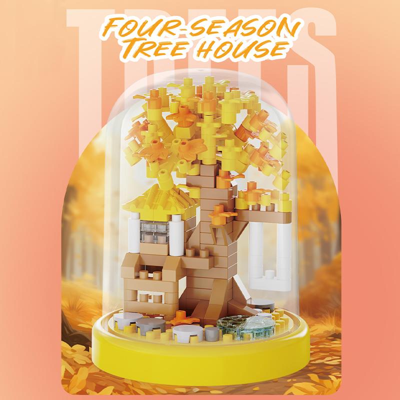 3D Micro Cherry Blossom Tree House Constructor Building Blocks,Sakura Bonsai Assembly Toy Home Decor Bricks,For Kids Girls Gifts