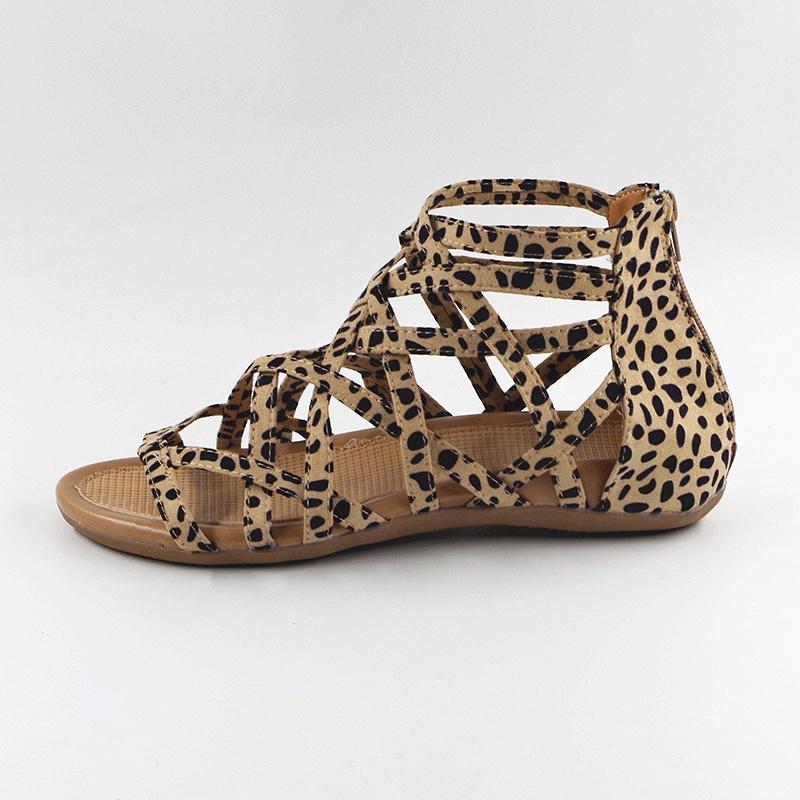 Новые женские сандалии с открытым носком и высоким верхом, удобные из ПУ кожи, с вырезами, летняя обувь в стиле бохо, на шнуровке, с молнией сзади, пляжная обувь