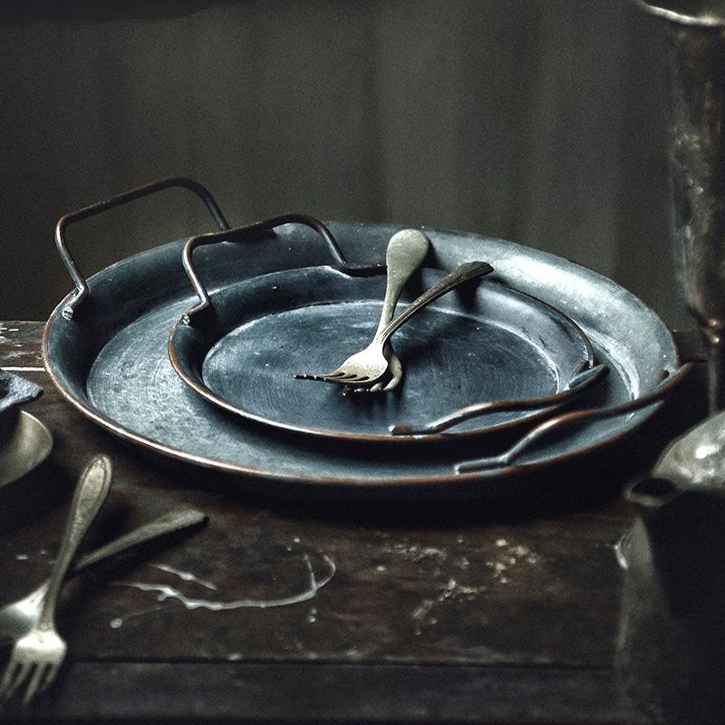 Поднос для хлеба, сделайте старую картину из кованого железа для лотка для хранения на рынке, украшение для дома, круглого подноса