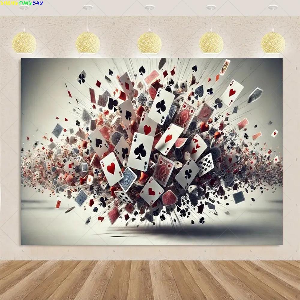 Playing Cards Theme Birthday Party Photography Background Banner Poker Dice Glitter Decorations Studio Backdrops SA-01