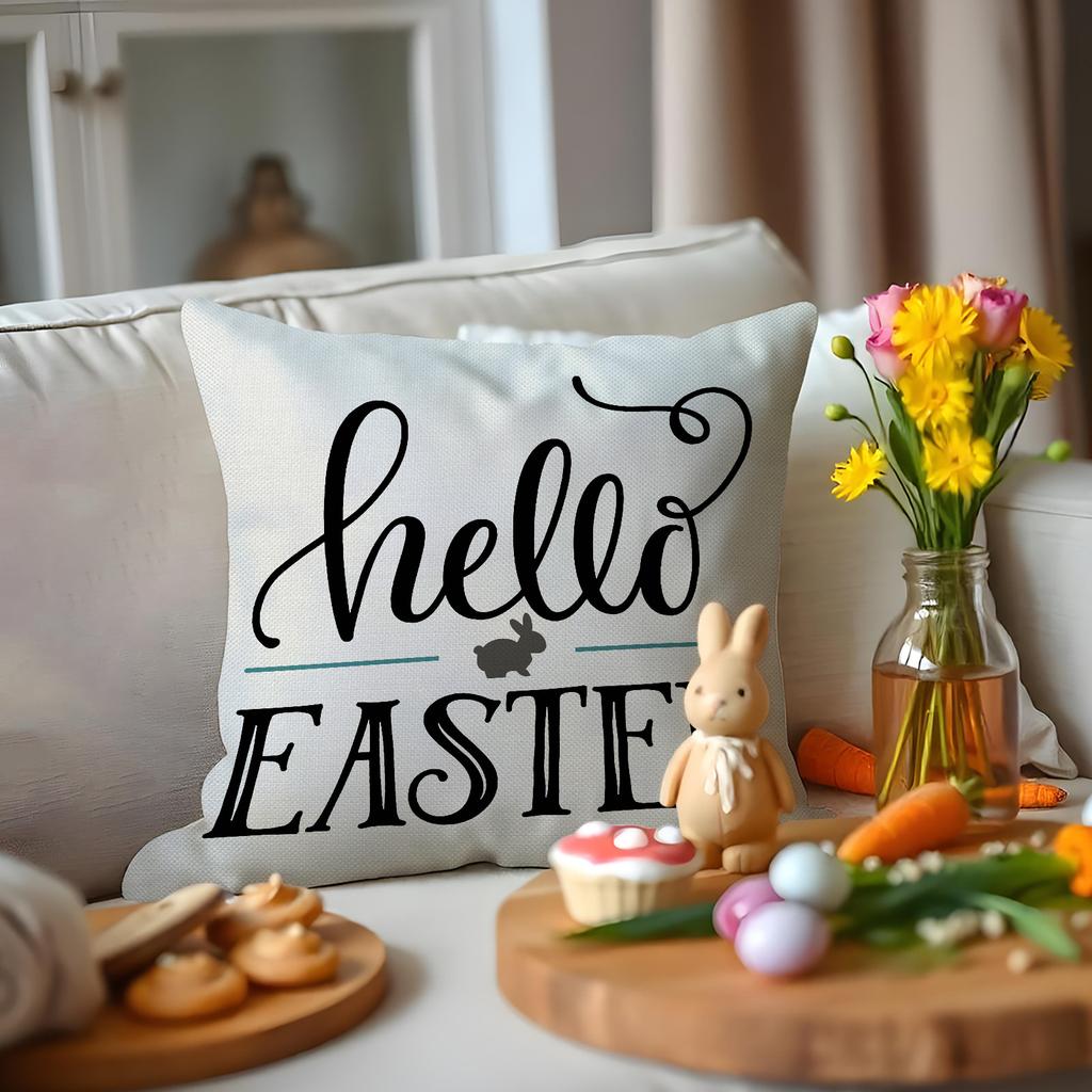 Easter Floral Pillowcase Linen Letter Printing Sofa Cover Cushion Cover Bedroom Pillowcase