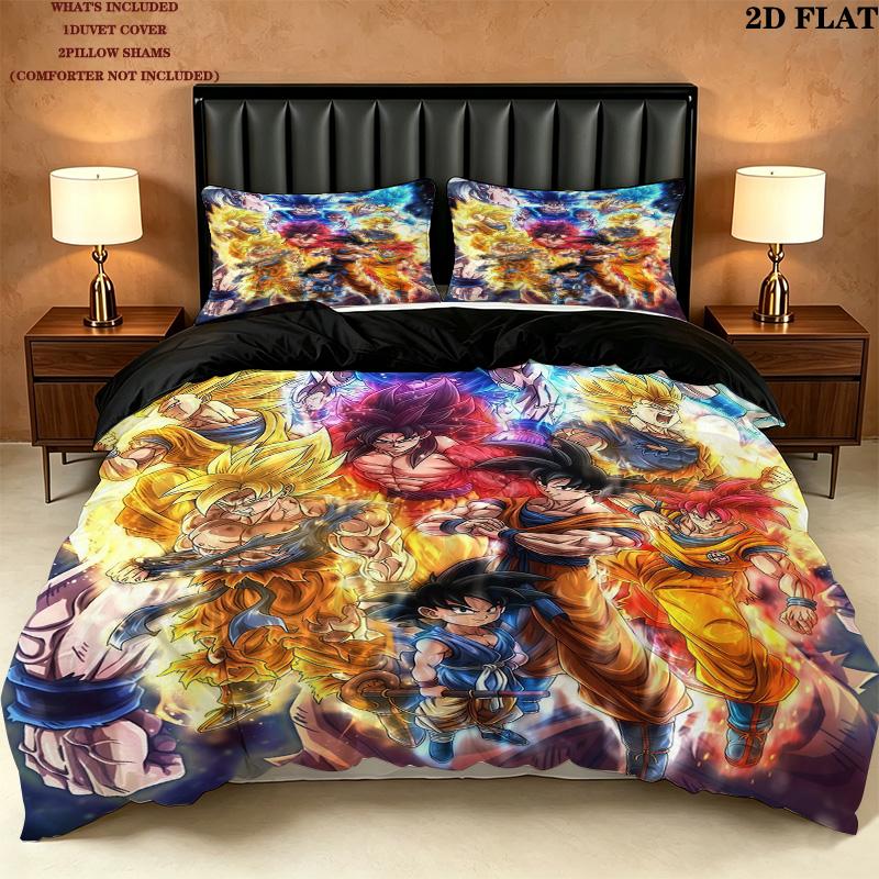 Dragon Ball Super Pattern Bedding Quilt Set Quilt Cover Pillowcase Home Birthday Gift(1 * duvet cover + 2 * pillowcase, without core)