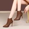 Модные ботильоны на высоком каблуке, осенне-зимние, новая мода, корейская версия, тонкий каблук, острый носок, боковая молния, короткие ботильоны