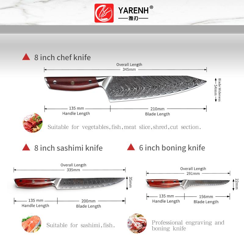 YARENH Профессиональный набор кухонных ножей, кованые 67 слоев, дамасская нержавеющая сталь, лучший кухонный нож для овощей, набор ножей шеф-повара