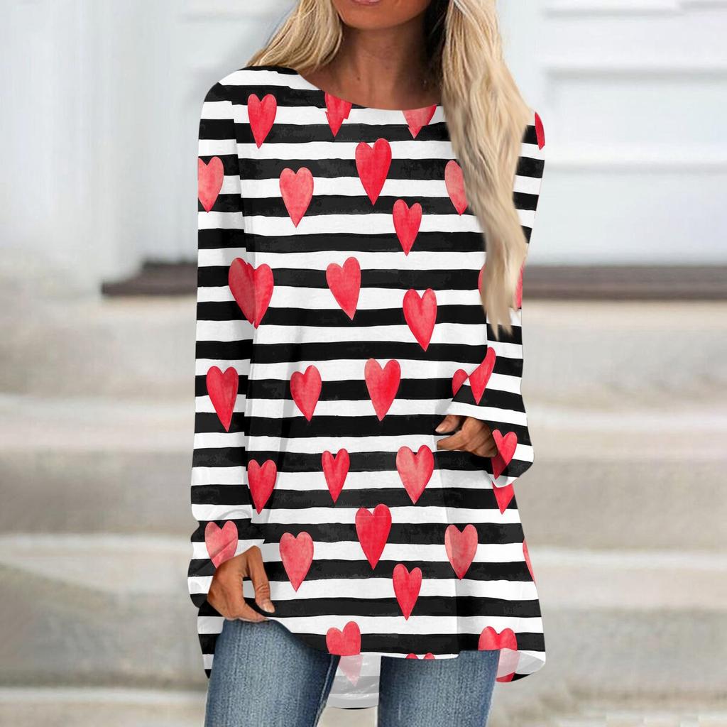 Женская мода повседневная блузка с длинным рукавом и принтом «Любовь ко Дню святого Валентина», круглый вырез, пуловер
