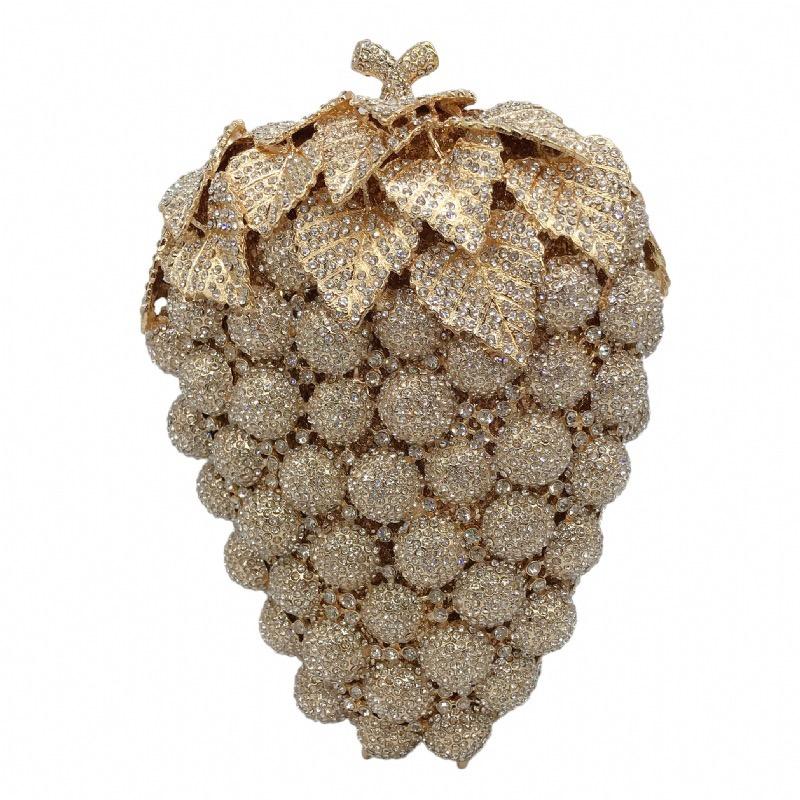 Grape Shape Evening Bag Clutches Red Wedding Crystal Clutch Purses Women Prom Bags Party Handbags Lady Dinner Banquet Purse