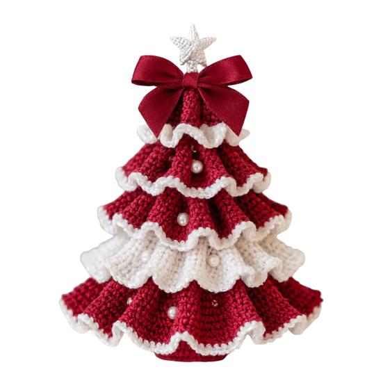Handmade Crochet Christmas Tree DIY Crochet Christmas Tree Kit with Bow Faux Pearl Decor Holiday Craft Starter Set for Beginners