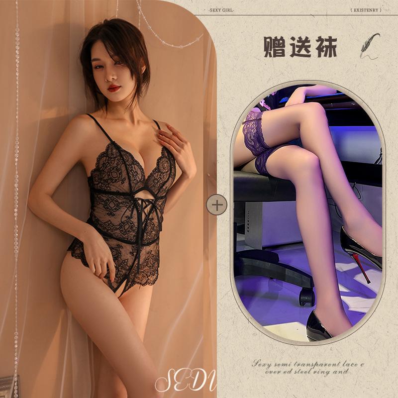 Sexy Lingerie Seduction Lace One-piece Suit Passion Crotch Straight Into Uniform No-take Pajamas