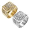Mens Luxury Full Diamonds Sparkling Hip Hop Rings Gold Stainless Steel Male Wedding Party Jewelry Accessories Fashion Rapper Finger Ring