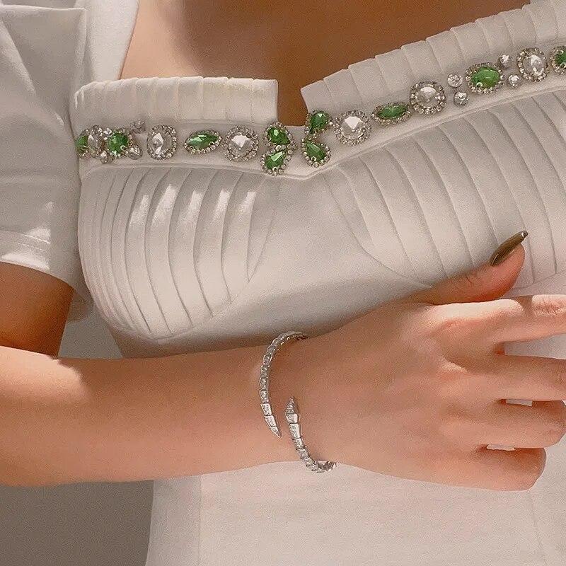 ZAKOL Luxury Shiny AAA Cubic Zirconia Snake Bone Bangles Female Sliver Color Wedding Party Cuff Bracelet for Women