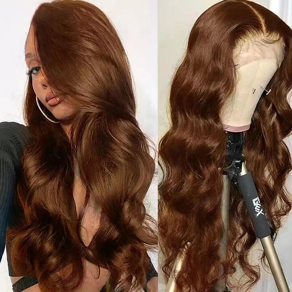 Front lace wig, hot-selling big wave women's burgundy high temperature silk chemical fiber wig headgear in stock