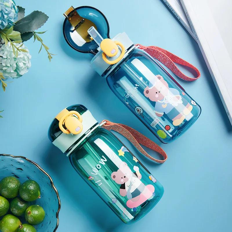 Kids Cartoon Water Sippy Cup with Straw Adorable Bear Leakproof Water Bottles Outdoor Activity Lightweight Drink Bottle Childrens Lovely Cup
