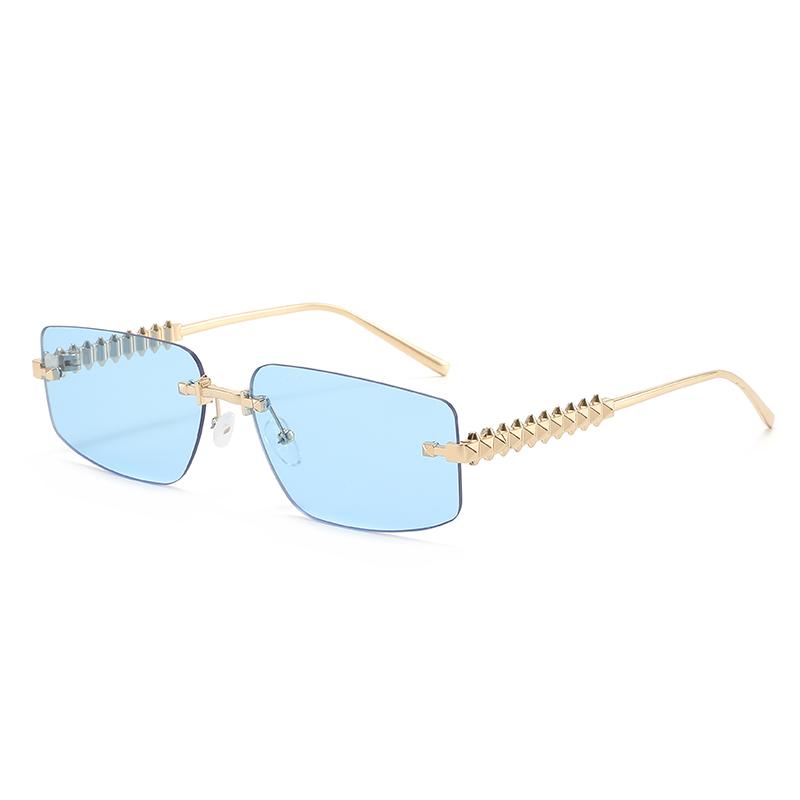 Advanced square frameless metal sunglasses for men and women outdoor sunscreen sunshade fashion trend glasses