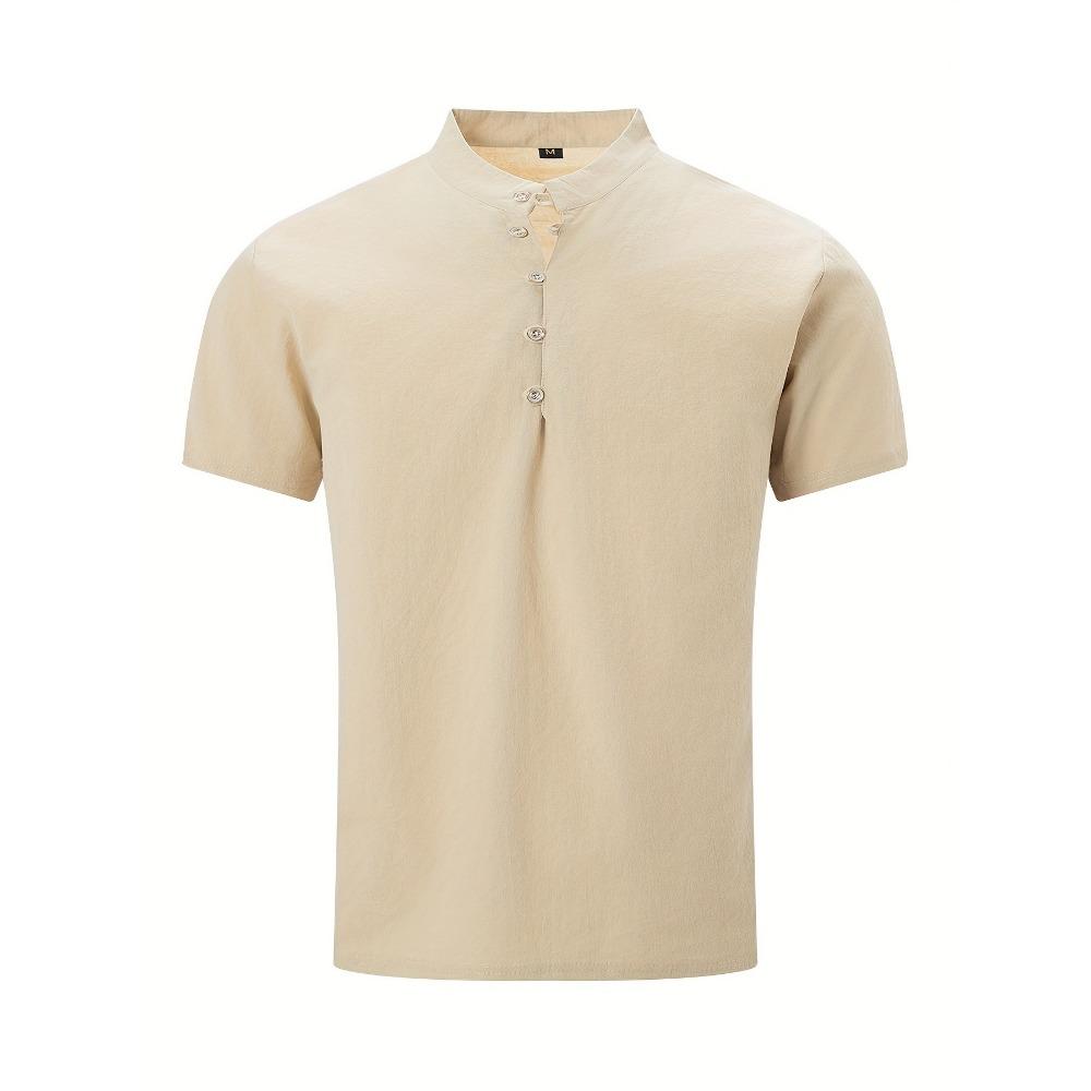 Осенняя мужская винтажная хлопковая льняная повседневная рубашка поло на пуговицах с короткими рукавами, мужские модные топы