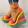 Woman Fashion Summer Wedges Elegant Rainbow Woman Sandals Party Platform Extreme High Heels Shoes