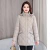 Hooded rhombus cotton clothes women's winter thickened warm medium and long slim and thin down cotton-padded jacket
