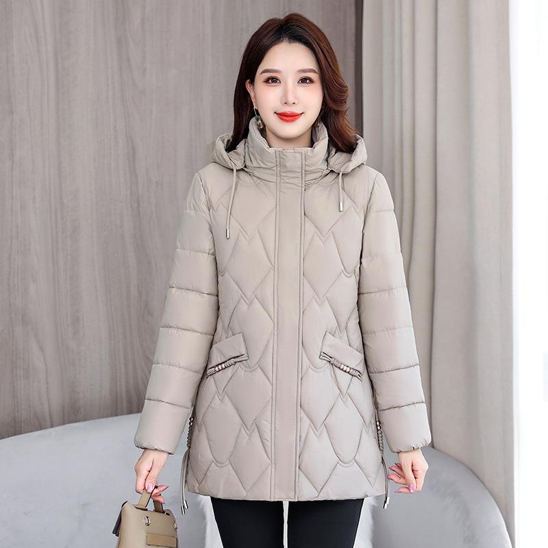 Hooded rhombus cotton clothes women's winter thickened warm medium and long slim and thin down cotton-padded jacket