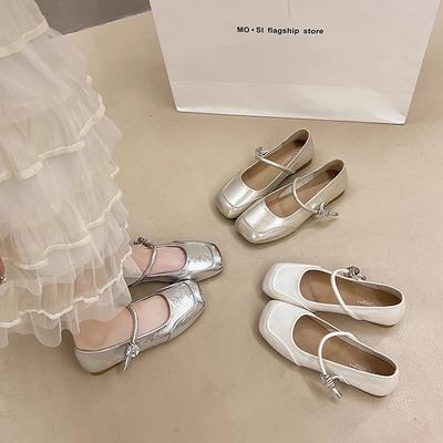 Красивые плоские серебристые туфли-лодочки женские новые летние под юбку Мэри Джейн маленькие кожаные туфли вечерние туфли