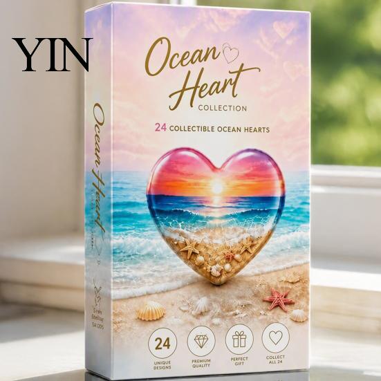 Advent Calendar Ocean Pocket Heart 2026, 24-Day Coastal Countdown with Reusable Acrylic Collection 24 Sea Glass Ornaments, Beach-Themed Gifts