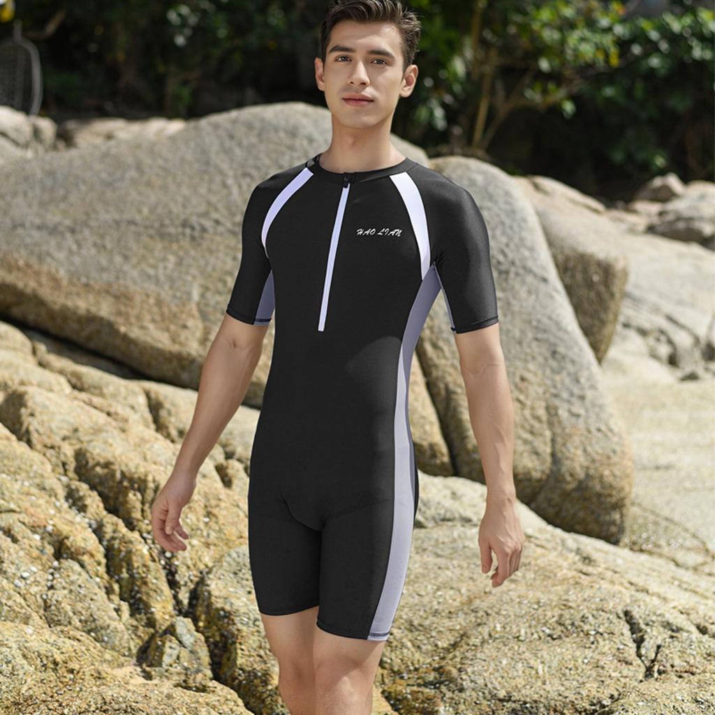Быстросохнущий консервативный мужской слитный купальник с солнцезащитой