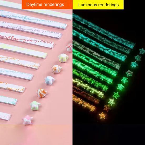 420 листов светящейся бумаги со звездами оригами, полоски разных цветов, двухсторонняя, легко складывающаяся бумага Lucky Star