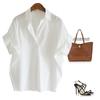 Stylish Women's Cotton White V-Neck Loose Bat Sleeve Shirt In Stock!