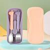 1 набор детских столовых приборов с противоскользящим покрытием и футляром для хранения, обучающая пищевая нержавеющая сталь, ложка для кормления младенцев, вилка, детские товары