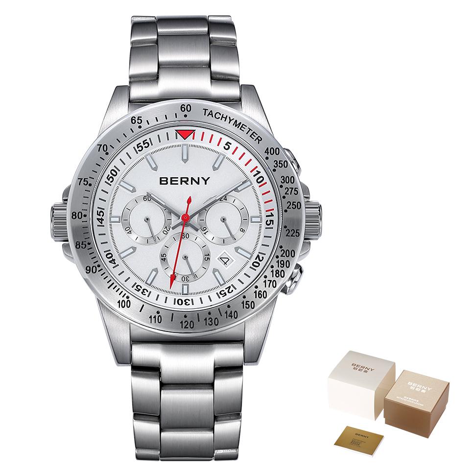 BERNY Quartz Watches for Men MIYOTA OS20 Multi-function Chronograph Sapphire Luminous Men Sport Watch Diving 10ATM Men Watches