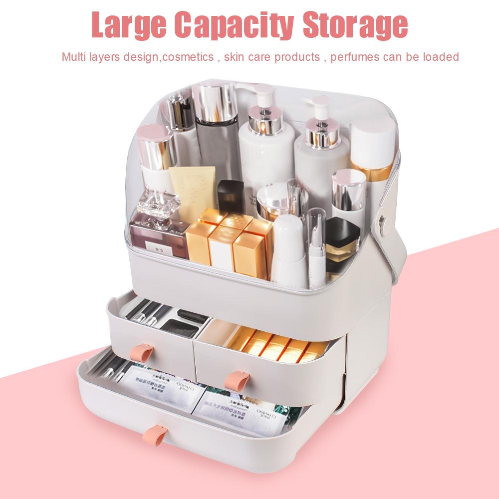 Контейнер для хранения дома Пластиковый ящик для хранения косметики Водонепроницаемый и пыленепроницаемый Модный органайзер для макияжа большой вместимости