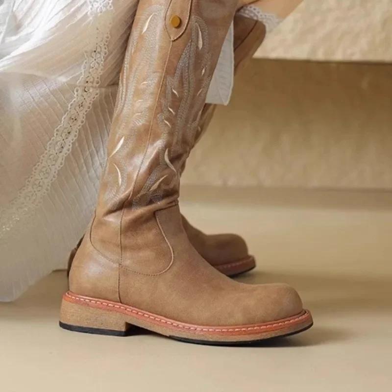 Fashion Women's Shoes 2024 High Quality Sleeve Women's Boots Winter Warm Round Toe Solid High Tube Low-heeled Fashion Boots Zapatos