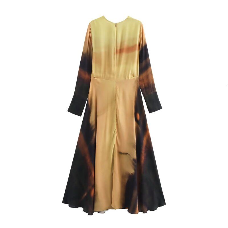 Fashion Style 2024 Fall and Winter New Women's Clothing Stylish Print Long Sleeves Long Midi Skirt Dress 9148090