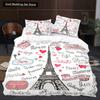 Пододеяльник с изображением цветов Эйфелевой башни King Queen Знаменитая архитектура Парижа Комплект постельного белья для женщин Романтический полиэстеровый пододеяльник