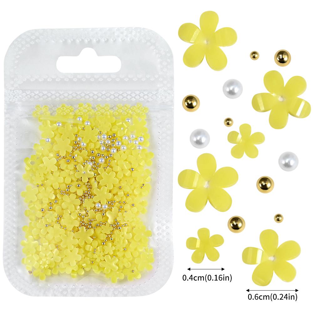 3D White Acrylic Flower Nail Art Decorations Mix Gold/Peal Beads 5G/Bag Resin Blossom Flower Nail Charms 4/6Mm Nail Accessories