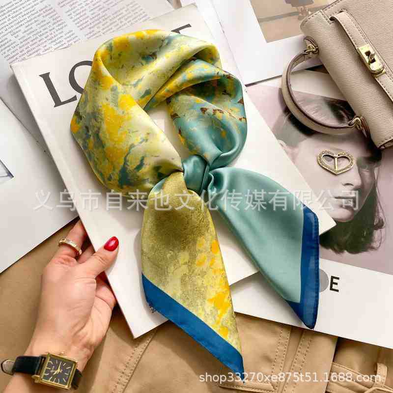Versatile fashion floral 71 imitation silk square scarf scarf high-end polka dot neck silk scarf rhombus spring