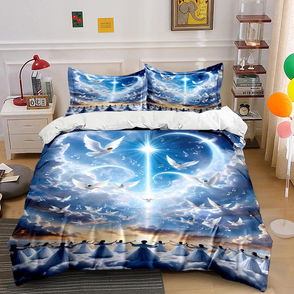 Doves, stars, and clouds. Bedding sets Duvet cover sets Duvet covers Pillowcases(1*Duvet Cover 2*Pillowcases without duvet insert)