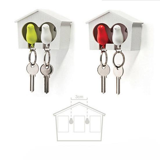 Милый набор брелоков в виде птички с держателем для скворечника в форме сердца - красный и белый