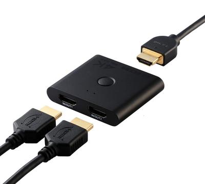 ELECOM HDMI Switcher 4K 60 Гц 2 входа 1 выход Двунаправленный тонкий распределитель TV Stick и другие (12мм) PS5/4/Nintendo Switch/Fire DH-SW4KBD21BK/E