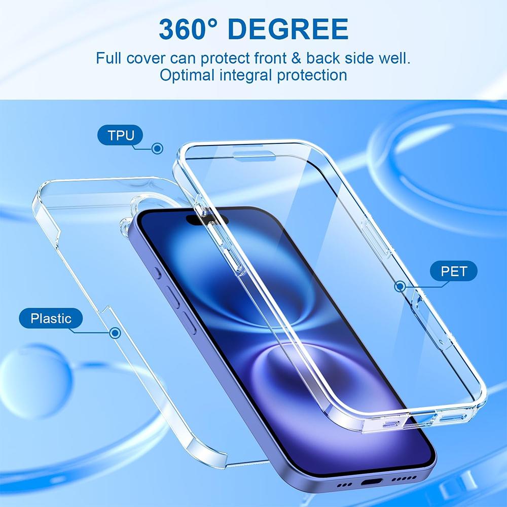 Чехол-бампер 360° для iPhone 16 15 14 mini 11 Pro Xs Max SE 2 3 7 8 plus, Прозрачный жесткий ПК, Мягкий силиконовый корпус