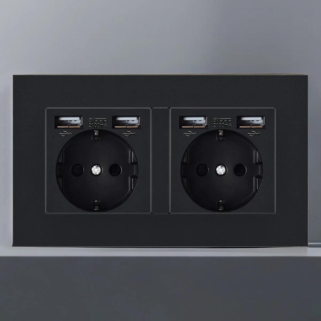 Электрическая розетка европейского немецкого русского стандарта, настенная панель розеток 16 А, европейская розетка с круглым отверстием, переменный ток 250 В, черная