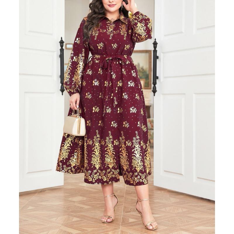 Plus Size Women's Autumn New Casual Print Fashion Long Dress