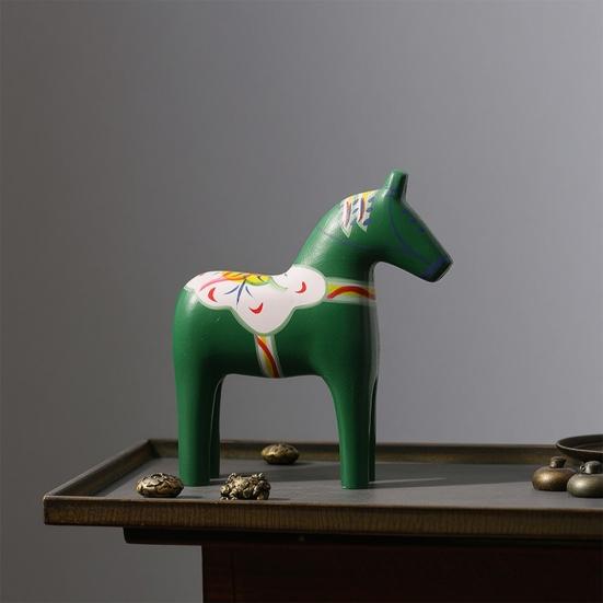 Hand Painted Dala Trojan Horse Figurine Solid Wood Horse Statue Rustic Decorative