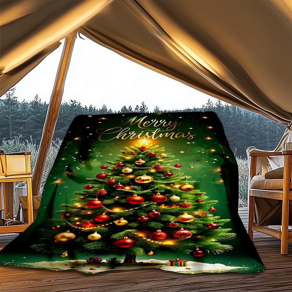1pc Christmas Tree Decorations Outdoor Flannel Blanket , Machine Washable Perfect Gift for Birthday , Holiday Travel Accessory , Durable Material