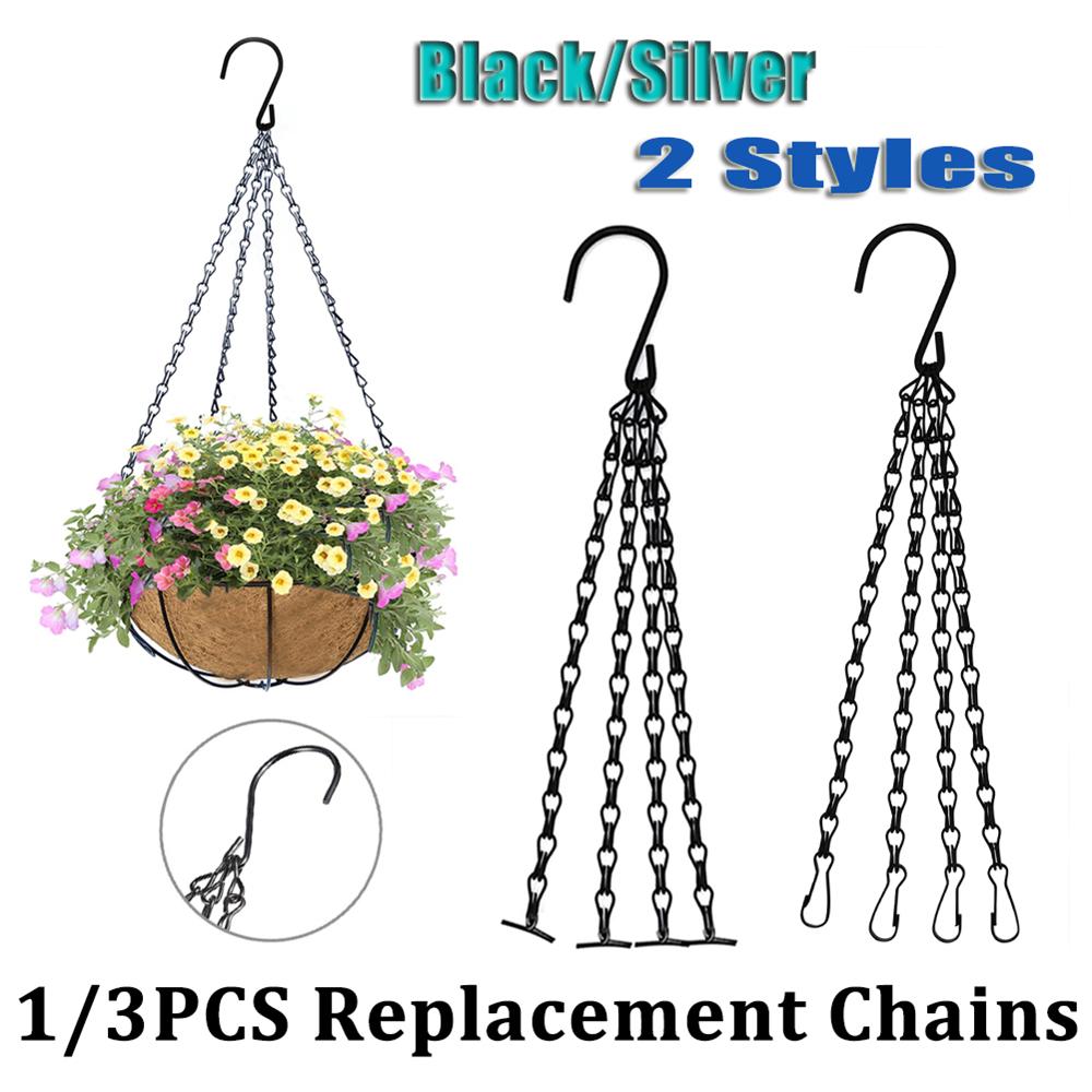 14" Hanging Basket Black/Silver Replacement Plant Hangers Hanging Chain Replacement Chains 4 Strand