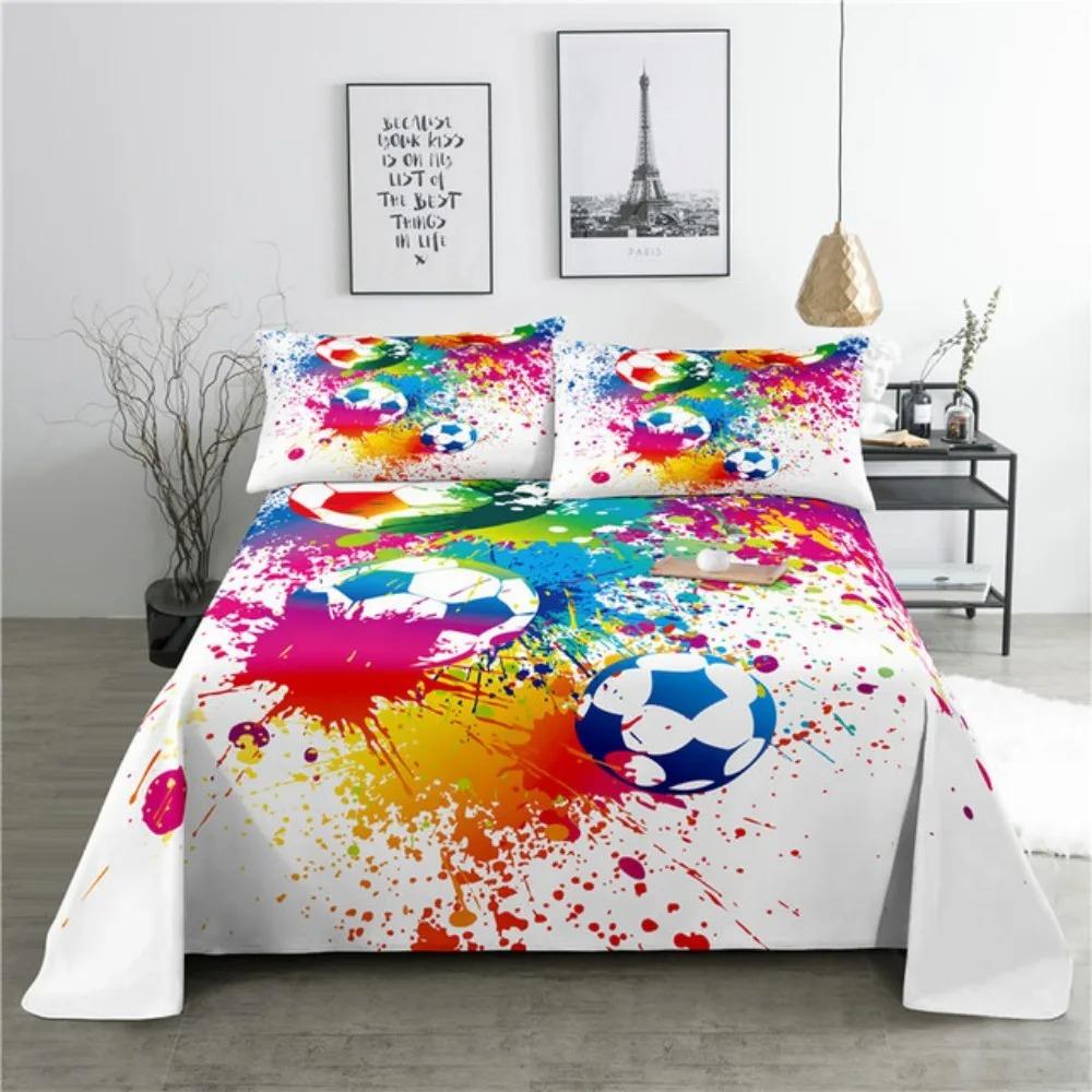 Комплект простыней для футбола Мультяшная цифровая печать Полиэстер Простыня и наволочка 2/3 шт. Постельное белье для мальчиков, подростков, детей