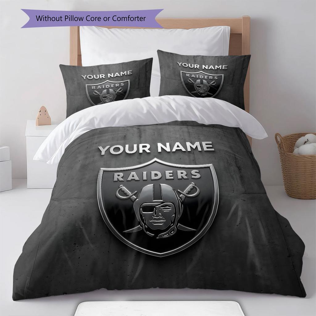 Custom Name,Las Vegas Raiders Pattern Bedding Home Decoration Birthday Gift ( 1 duvet cover + 2 pillowcase, without core),fan merchandise.