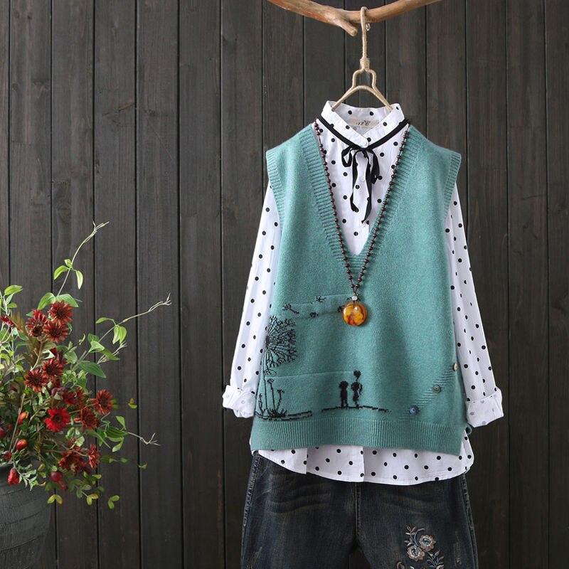 Вязаный свитер с v-образным вырезом, женский свободный свитер без рукавов с героями мультфильмов, жилет для женщин