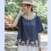 This Year's New Cotton and Linen Short-sleeved Women's Embroidery Literary and Retro Style Casual Versatile Loose Round Neck Summer Comfortable Thin