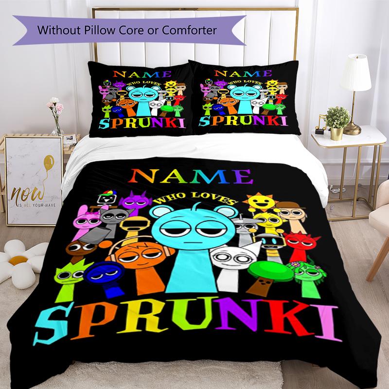 3pcs Custom Name Sprunki Bedding Set Duvet Cover Closure Includes 1 Duvet Cover & 2 Pillowcases, Soft and Comfortable for All Seasons.