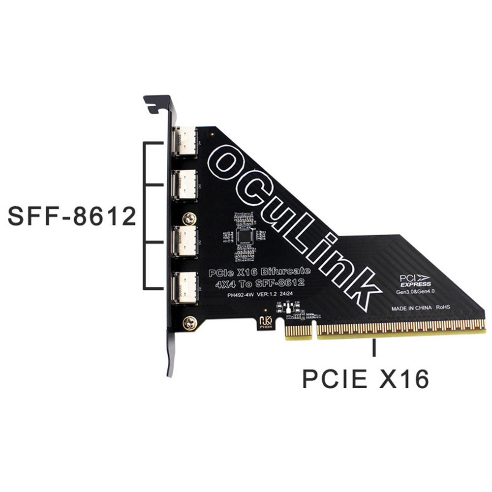 PCIE4.0 X16 4 Port Oculink SFF8611&8612 Expansion Card Adapter Card